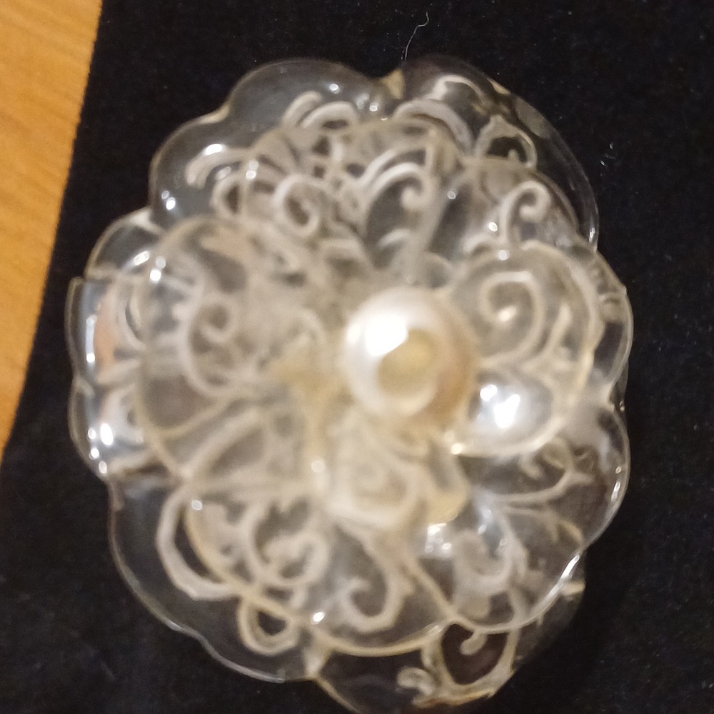 Authentic CHANEL ring acrylic size US 6 stamped Camellia clear